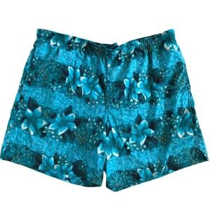 Vintage Speedo Nylon Green Floral Hawaiian Lined Swim Board Shorts Men Size L
